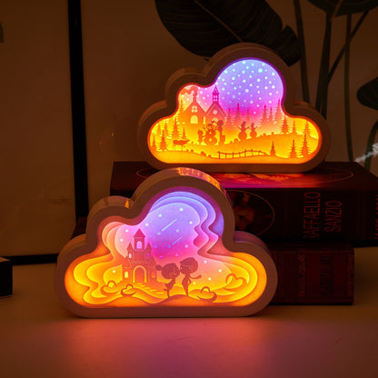 Luz de noche de unicornio con USB, luz tallada en papel, nube