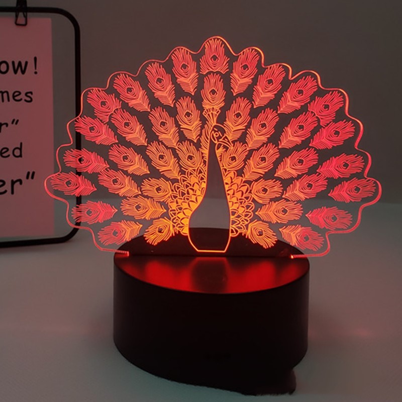 Lumière LED acrylique 3D paon