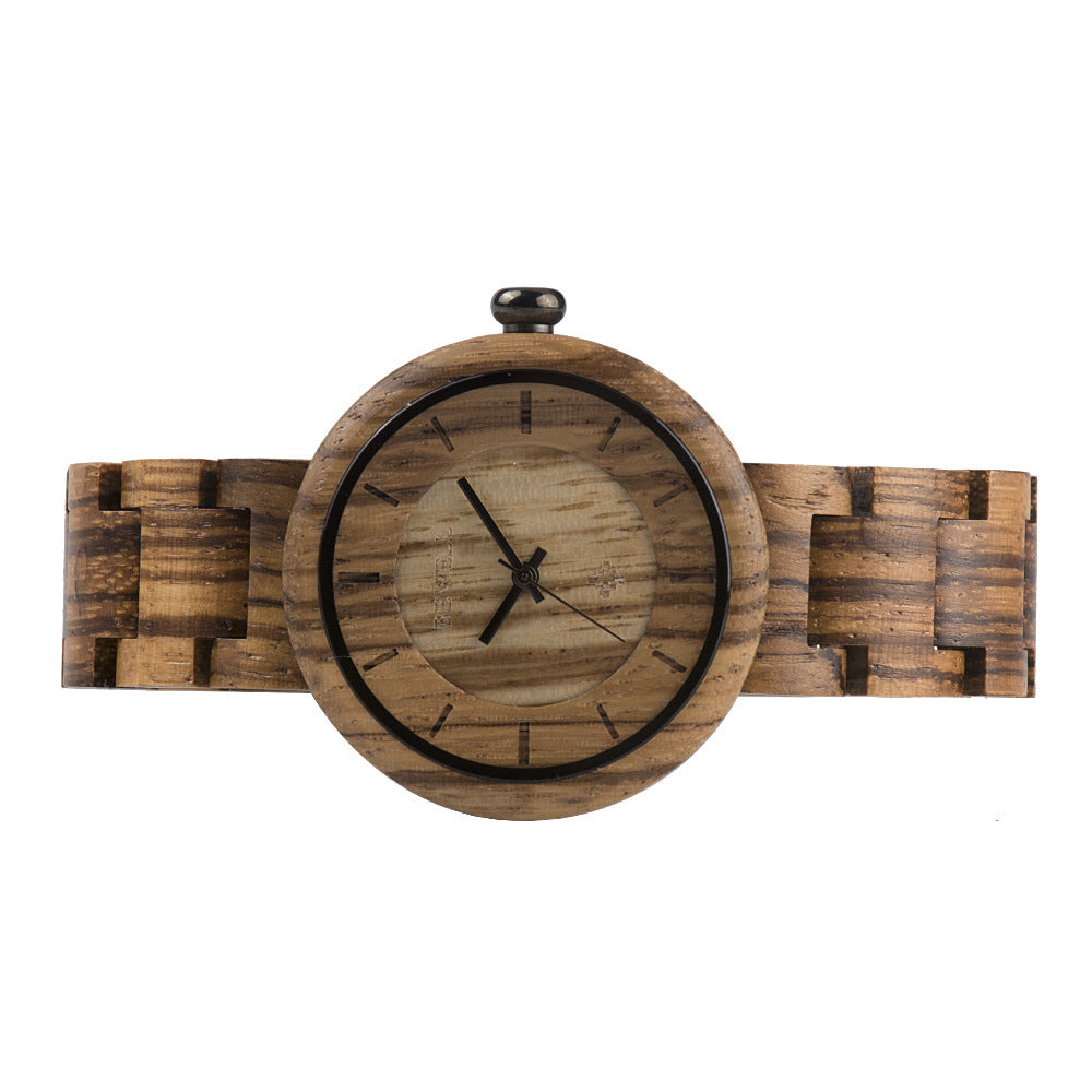 Reloj de madera de bambú para mujer, reloj con movimiento de cuarzo