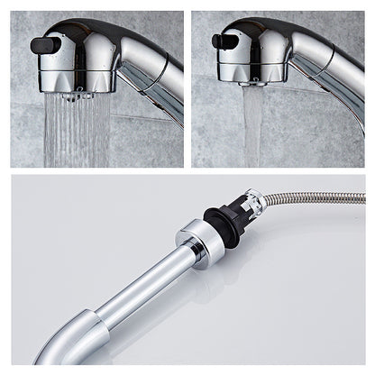 Pull type basin double hole hot and cold basin faucet