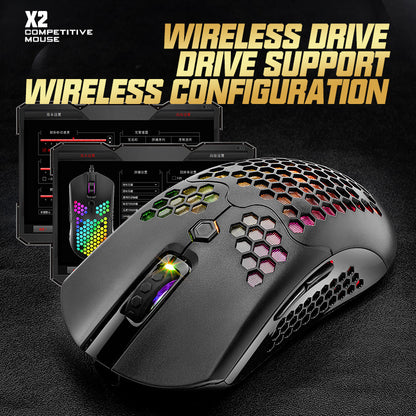 Ratón inalámbrico Wolf X2 gratuito, ratón para juegos RGB de modo dual 