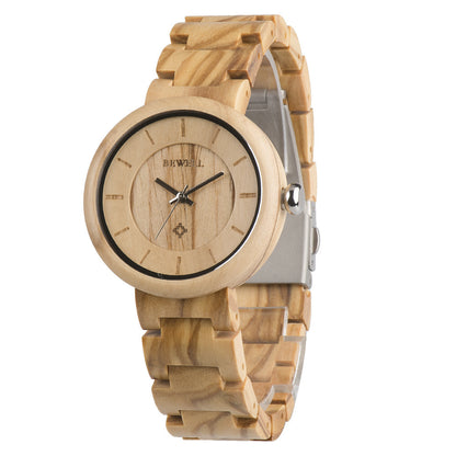 Reloj de madera de bambú para mujer, reloj con movimiento de cuarzo