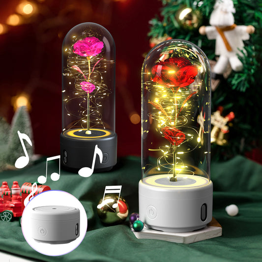 Creative 2 en 1 Rose Fleurs Lumière LED Et Haut-Parleur Bluetooth Cadeau De Saint Valentin Rose Lumineuse Veilleuse Ornement Dans Un Couvercle En Verre