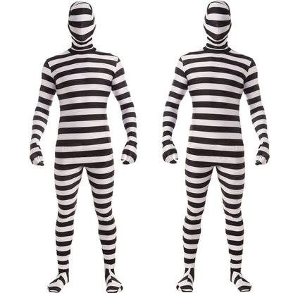 Uniforme de prison noir et blanc d'Halloween