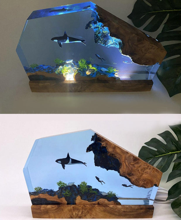 Petite lampe de nuit créative 3D en résine de baleine animale marine