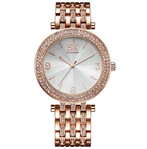 Relojes Shengke de lujo para mujer, marcas de relojes con esfera plateada de cristal, relojes de pulsera de diseño a la moda para mujer, relojes de pulsera para mujer, reloj femenino 