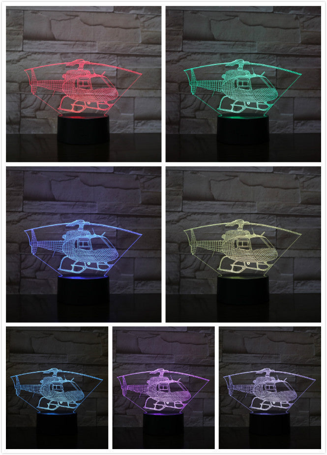 Lámpara de escritorio LED táctil colorida con luz nocturna 3D serie helicóptero