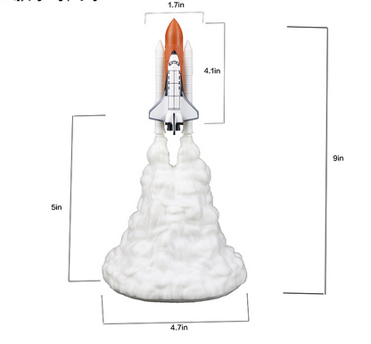 Lámpara de noche con diseño de cohete espacial y transbordador espacial con impresión 3D