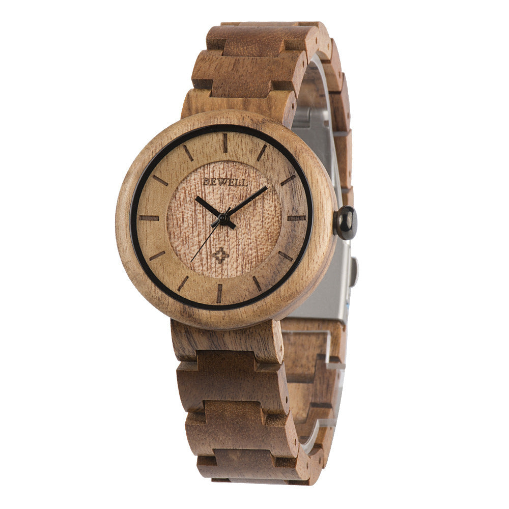 Reloj de madera de bambú para mujer, reloj con movimiento de cuarzo