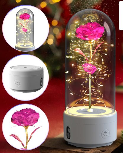 Creative 2 en 1 Rose Fleurs Lumière LED Et Haut-Parleur Bluetooth Cadeau De Saint Valentin Rose Lumineuse Veilleuse Ornement Dans Un Couvercle En Verre