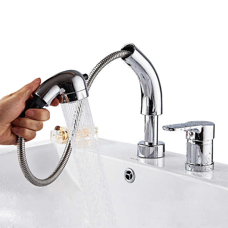 Pull type basin double hole hot and cold basin faucet