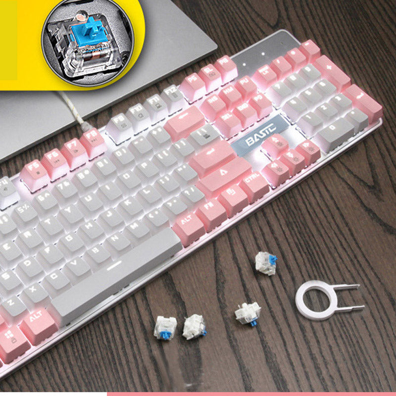 Teclado mecánico rosado femenino 104 teclas eje verde eje negro eje rojo cableado