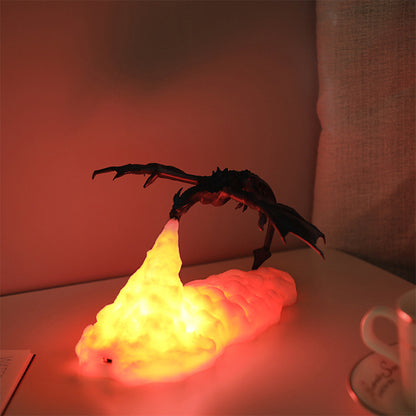 Lámpara de dragón que escupe fuego con impresión 3D Luz nocturna creativa para el hogar