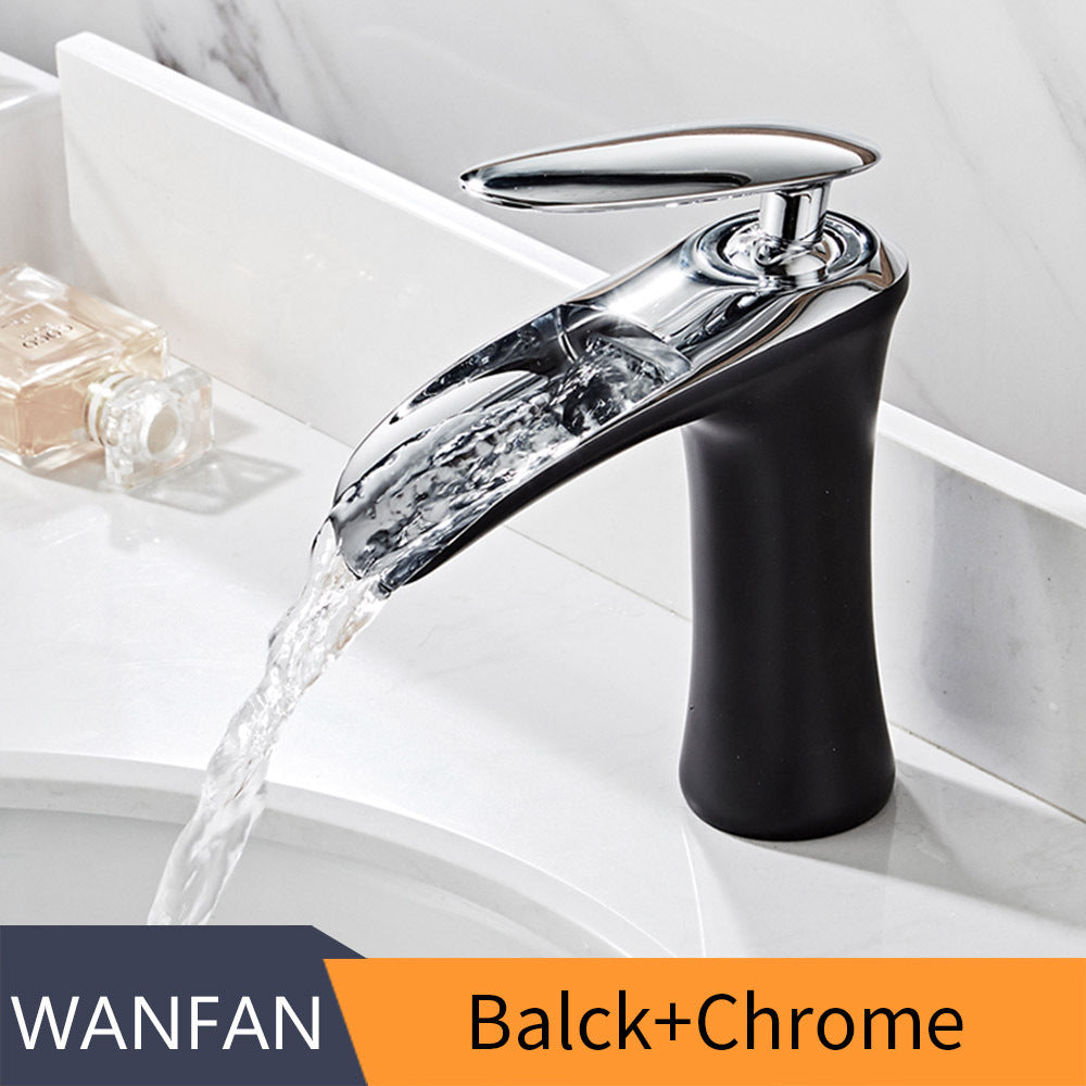 Full copper black and white hot and cold waterfall faucet