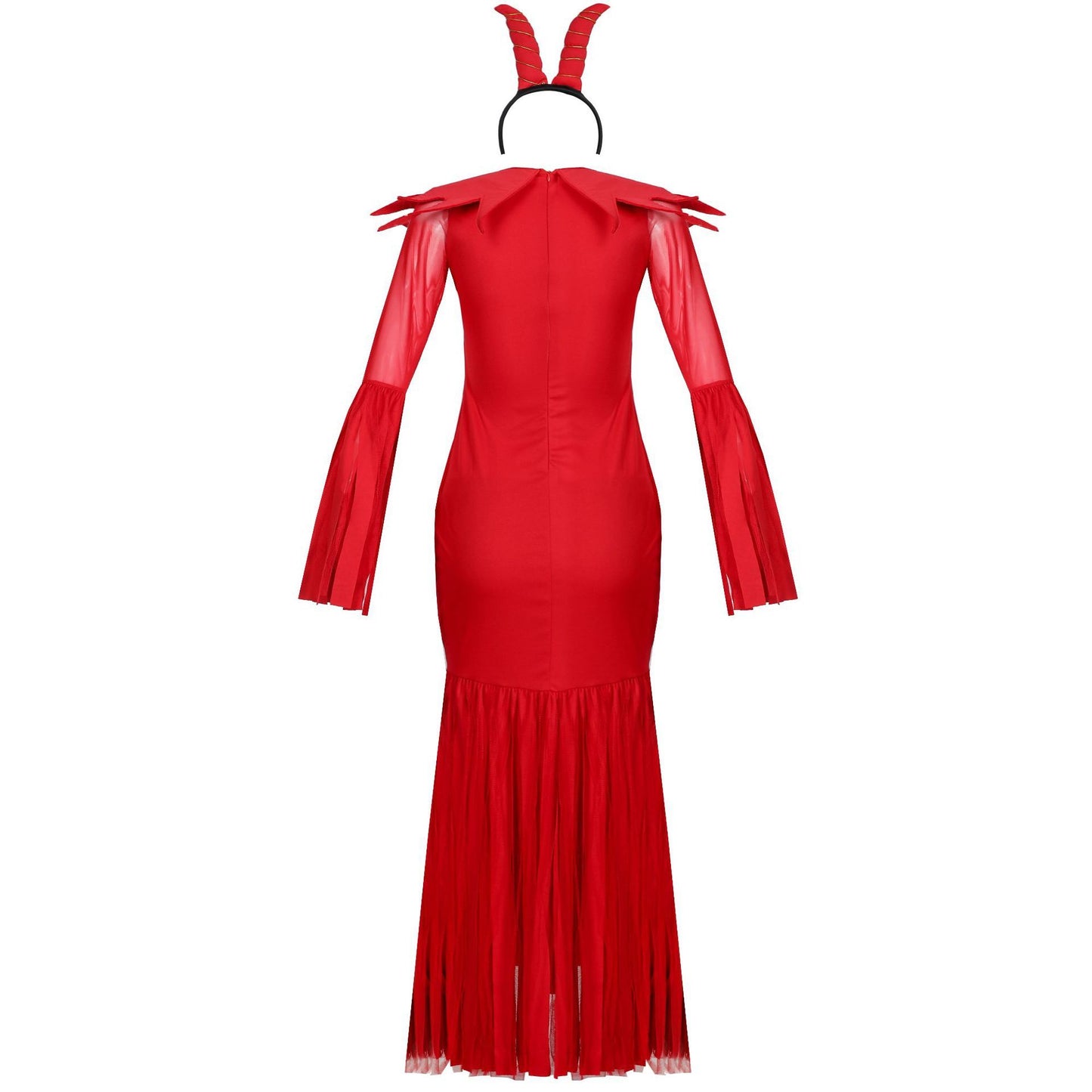 Costume de diablesse rouge à manches longues pour femme maléfique d'Halloween