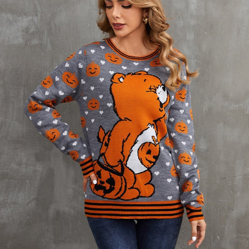 Loose Sweater Round Neck Pullover Halloween Jacquard Women's Sweater