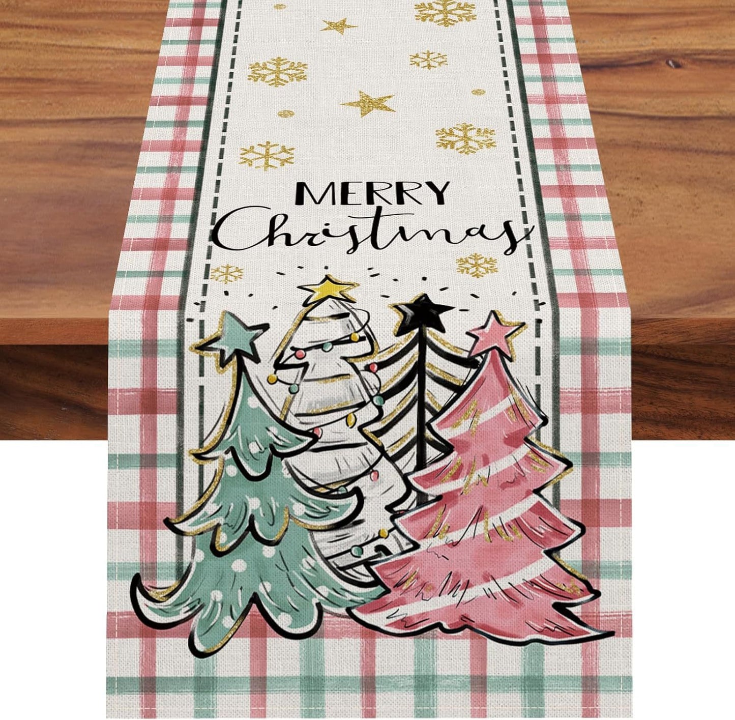 Camino de mesa con diseño de árboles de Navidad, decoración de mesa de comedor para cocina, vacaciones de invierno, para interiores y exteriores, decoración de fiesta en el hogar, 13 x 72 pulgadas