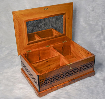 Joyero de madera de 15 x 10 pulgadas de alta calidad, espejo en el interior de la tapa, caja Thuya con llave de bloqueo, caja decorativa, caja de recuerdos, idea de regalo, regalo de Navidad