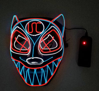 Máscara brillante de luz fría EL, cabeza de Lobo multicolor, juego de modelado de animales, accesorios de terror para Halloween