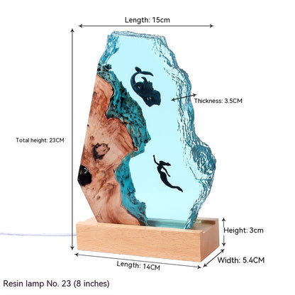 Adorno para el hogar, decoración artística de buzo de ballena, luz nocturna de resina de madera maciza