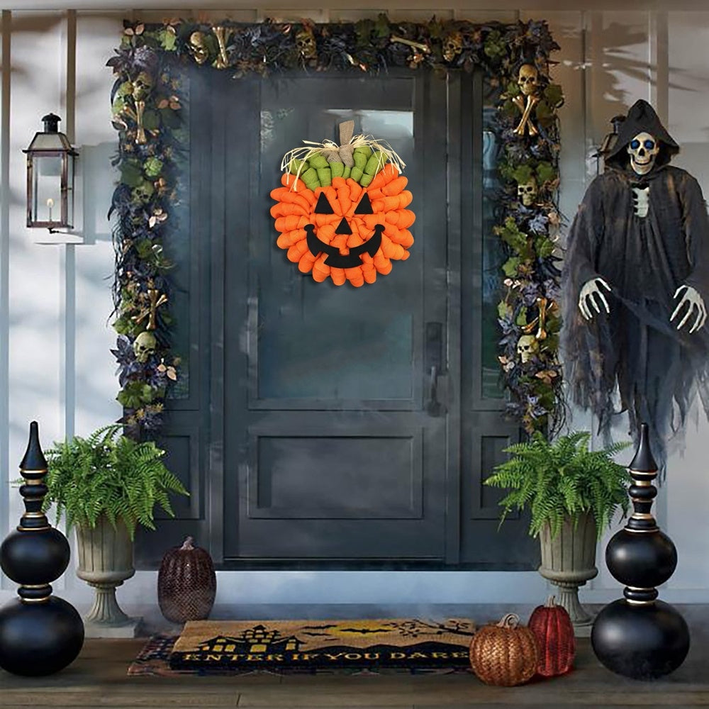 Guirnalda de calabaza de otoño para Halloween, colgante artificial para puerta delantera