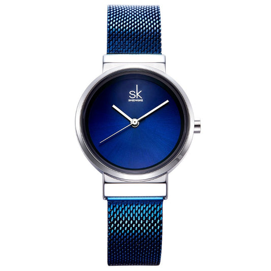 Shengke bleu Montre-bracelet femmes montres marque de luxe en acier dames Quartz femmes montres Relogio Feminino Montre Femme 