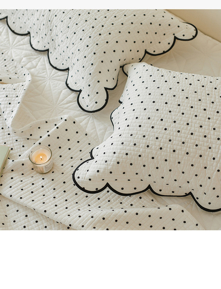 Funda de cama de algodón puro de doble cara con estampado de lunares blancos y sábana acolchada gruesa