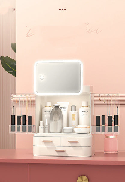 Dressing Table, Finishing Box, Makeup Mirror, Integrated Dust-Proof Home Dressing Table Shelf