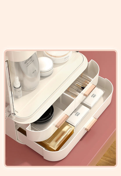 Dressing Table, Finishing Box, Makeup Mirror, Integrated Dust-Proof Home Dressing Table Shelf