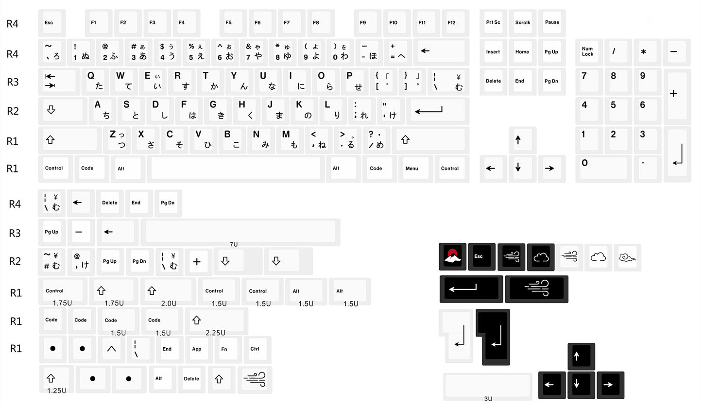 Black And White Japanese Minimalist Sublimation Keycap