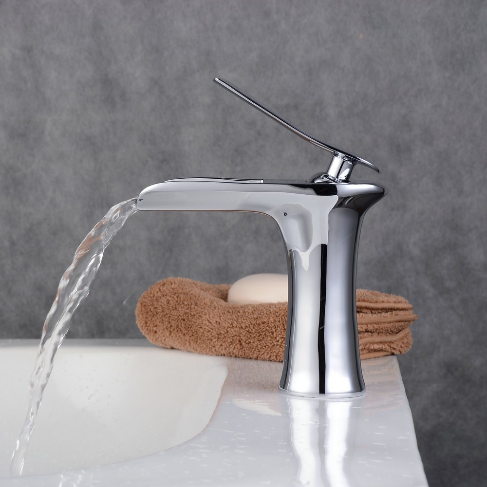 Grifo de cascada para lavabo de baño de cobre dorado blanco y negro