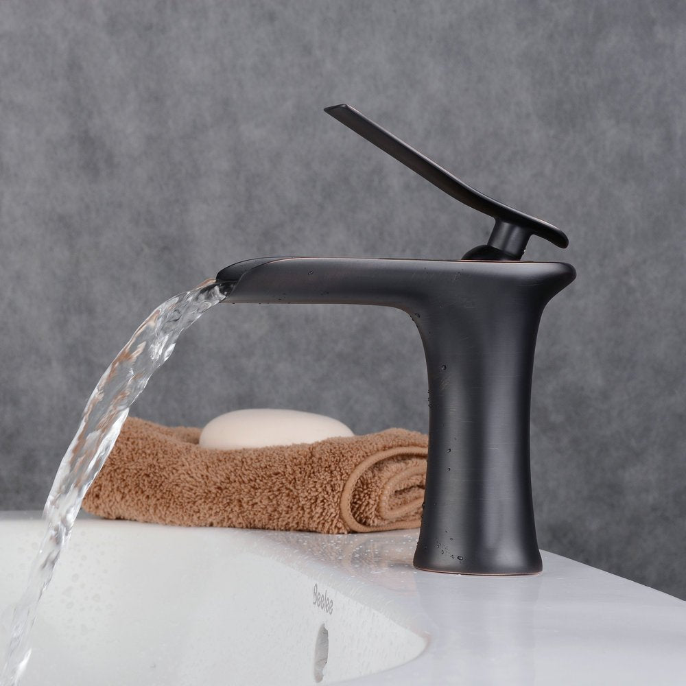 Grifo de cascada para lavabo de baño de cobre dorado blanco y negro