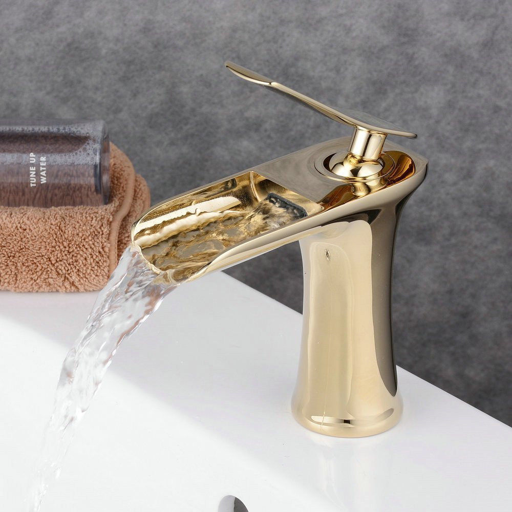 Black And White Gold Copper Bathroom Sink Waterfall Faucet