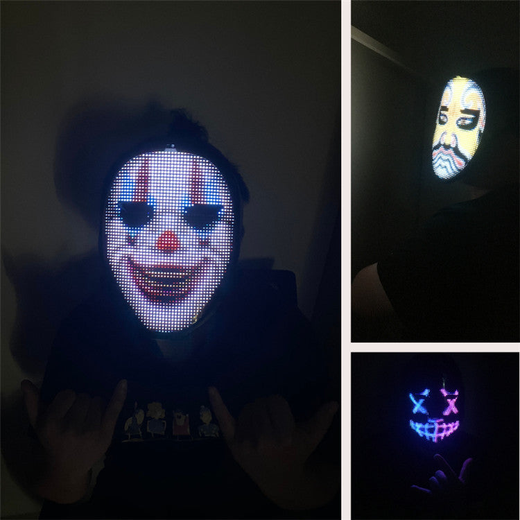 Masque LED changeant de visage, masque lumineux, contrôle par application, masque brillant à faire soi-même pour les fêtes, le carnaval, le DJ