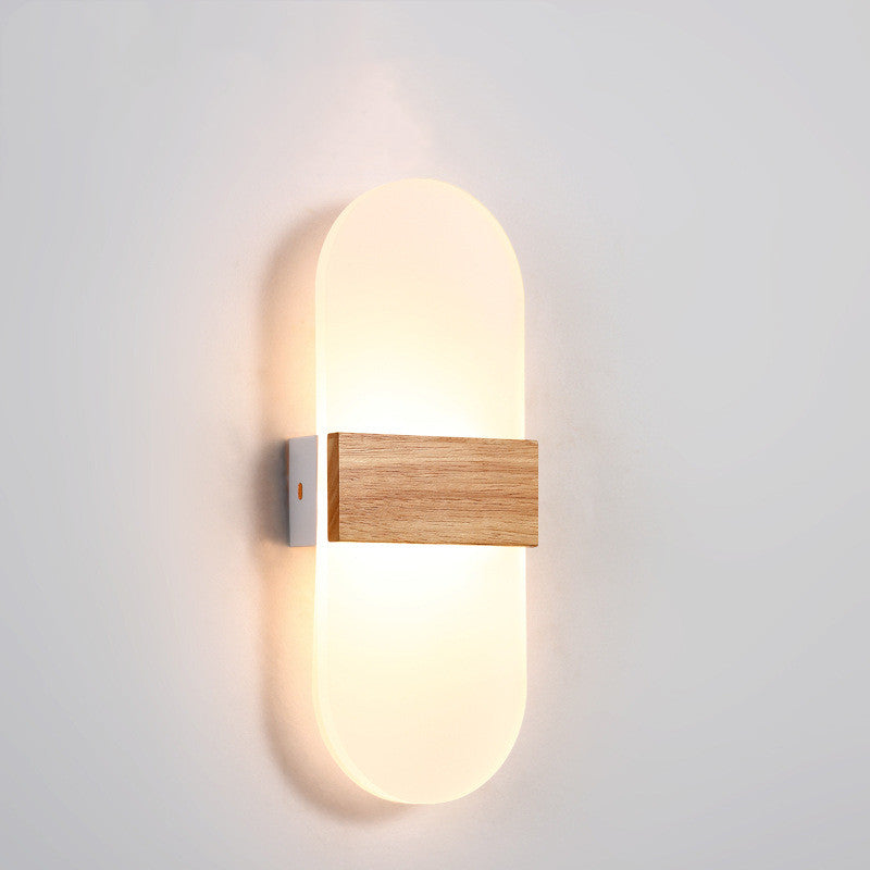 Wooden LED Wall Lamp Simple Modern Living Room Study Bedroom Bedside Lamp