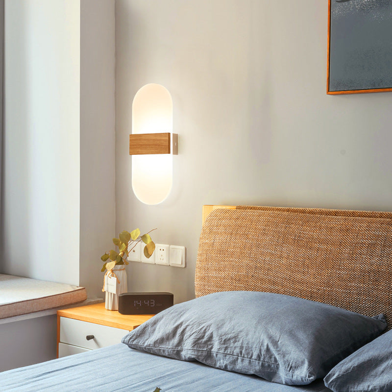 Lámpara de pared LED de madera, lámpara de noche para dormitorio, estudio, sala de estar moderna y sencilla