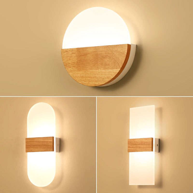 Lámpara de pared LED de madera, lámpara de noche para dormitorio, estudio, sala de estar moderna y sencilla