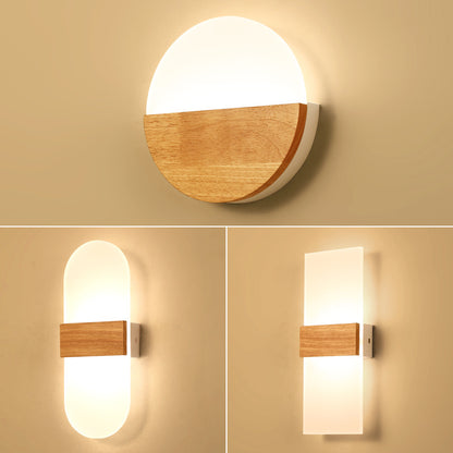 Wooden LED Wall Lamp Simple Modern Living Room Study Bedroom Bedside Lamp