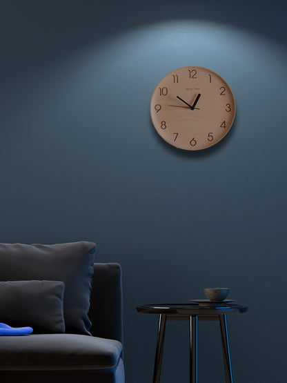 Reloj de pared silencioso, simple, conciso, cálido y versátil de madera de haya nórdica