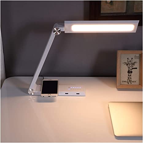 LED Wireless Charging Long Arm Desk Lamp Dimming Table Lamp Aluminum Alloy Folding Long Life Reading Light Multiple Color Modes