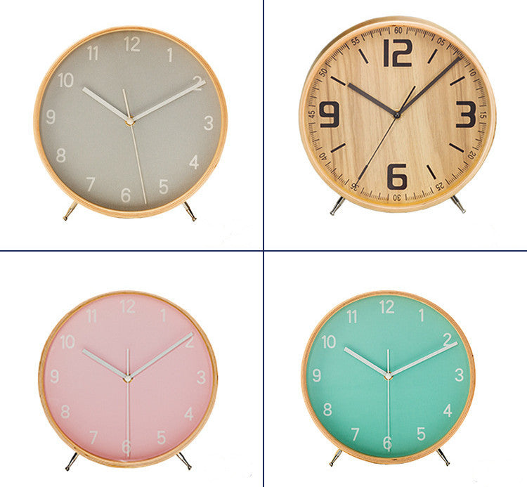 Horloge de table à quartz en bois à pointeur simple de style européen