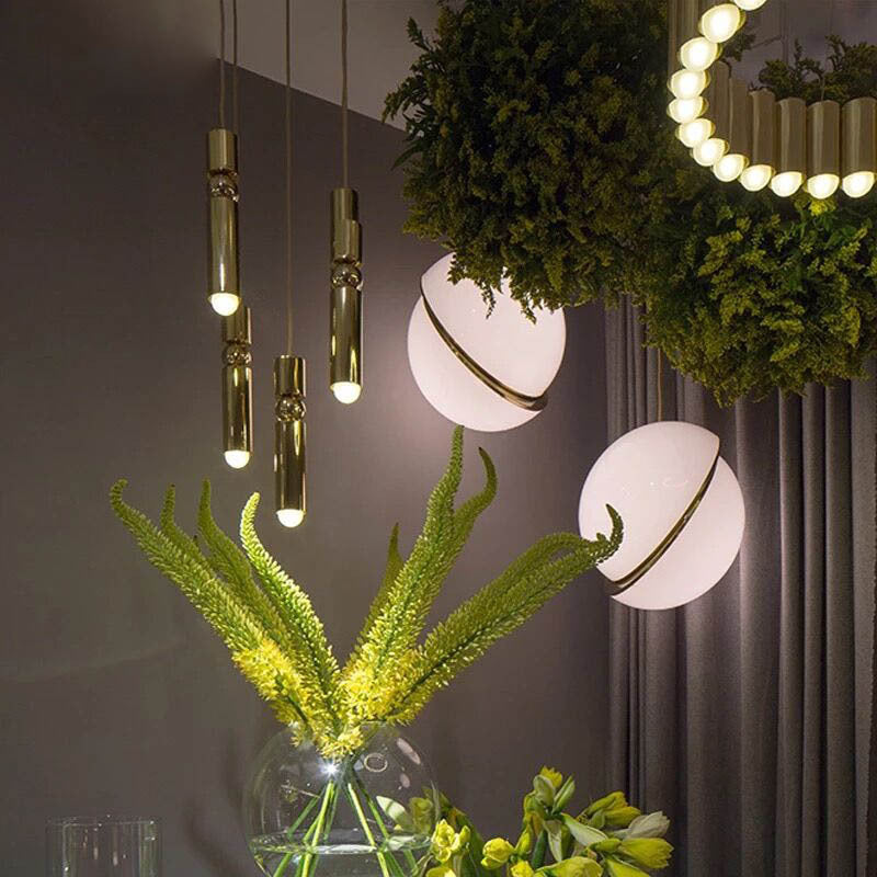 Lampes suspendues en laiton nordique salon moderne Led