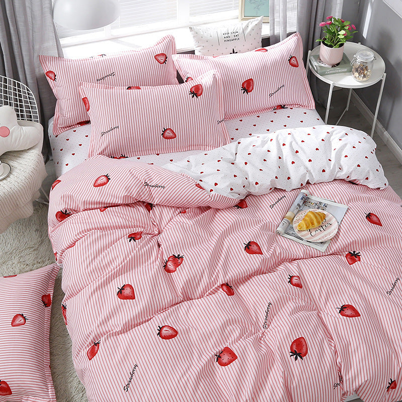 Net Celebrity Quilt Cover Girl Heart Dormitory Bed Three-Piece Set