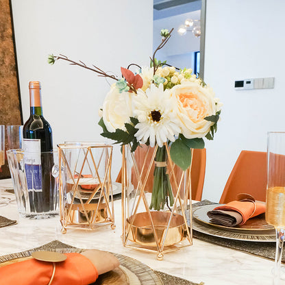 Jarrón de cristal transparente, decoración de mesa, arreglo floral, decoración de flores de Metal