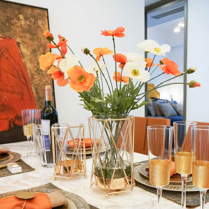 Jarrón de cristal transparente, decoración de mesa, arreglo floral, decoración de flores de Metal