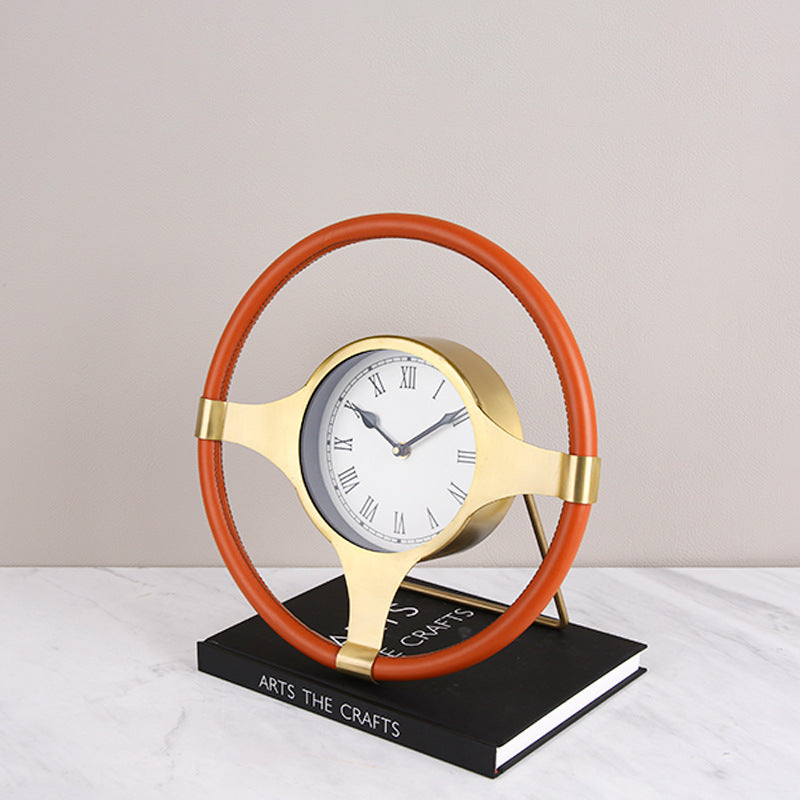 Adornos de reloj con volante de cuero y Metal, modelo para casa, habitación, oficina, decoraciones suaves