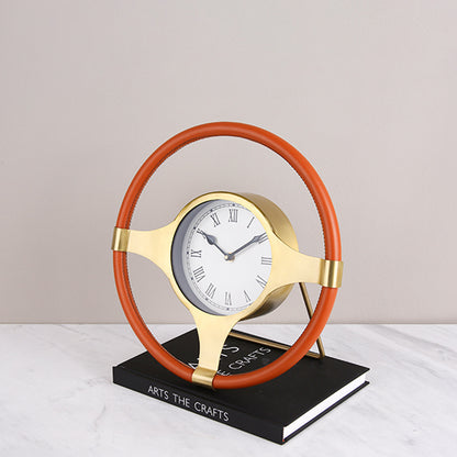 Metal Leather Steering Wheel Clock Ornaments Fashion Home Model Room Office Soft Decorations