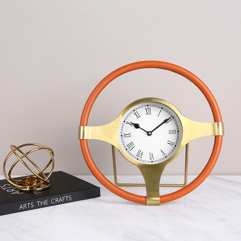 Metal Leather Steering Wheel Clock Ornaments Fashion Home Model Room Office Soft Decorations