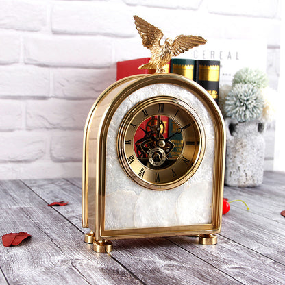 Decoración de lujo, reloj de mesa de cobre puro, accesorios para el hogar y la sala de estar, adornos de reloj de águila, adornos de regalo