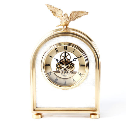 Decoración de lujo, reloj de mesa de cobre puro, accesorios para el hogar y la sala de estar, adornos de reloj de águila, adornos de regalo